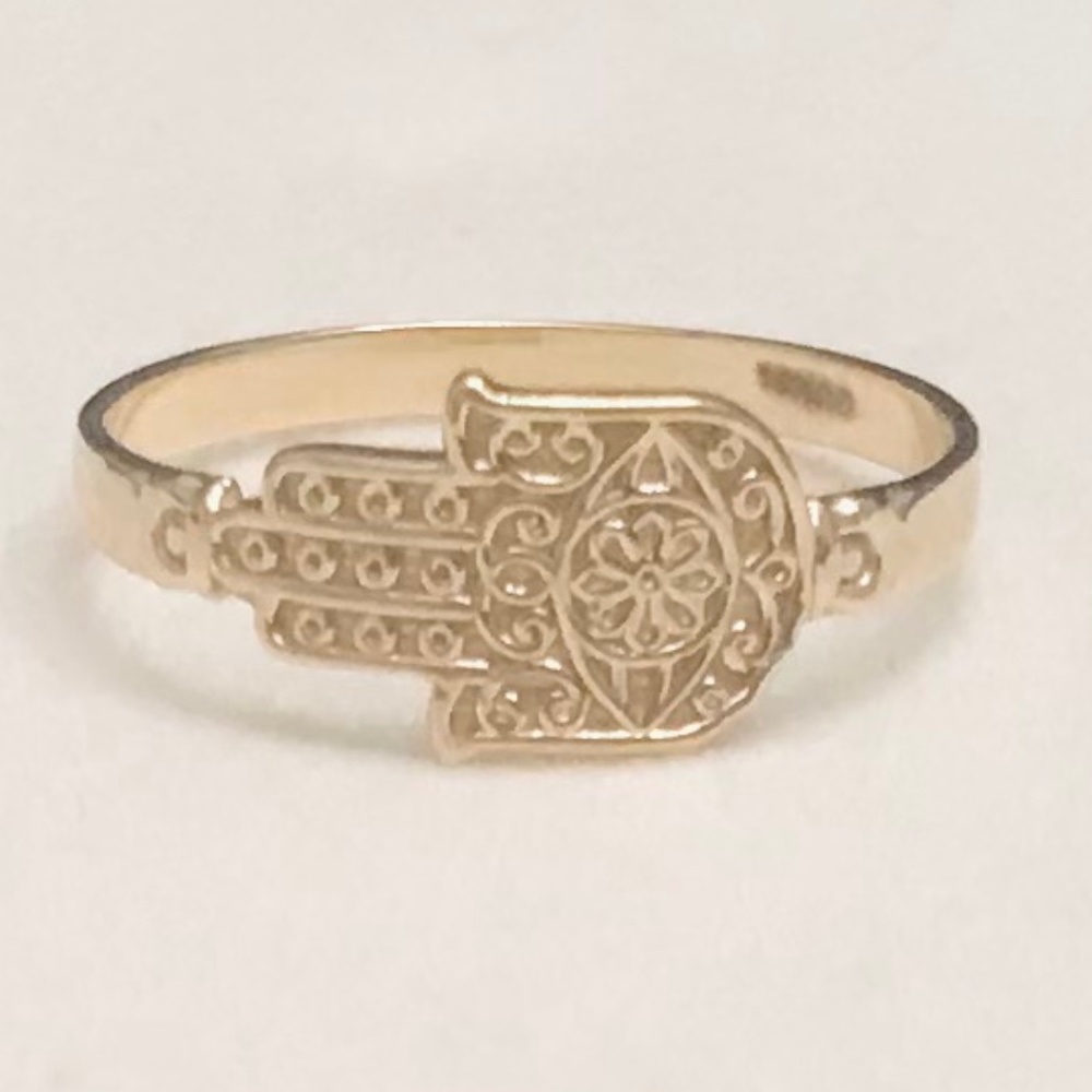 Solid 10K Yellow Gold Hamsa Ring